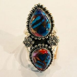 Spiny oyster turquoise ring size 6 925 sterling silver